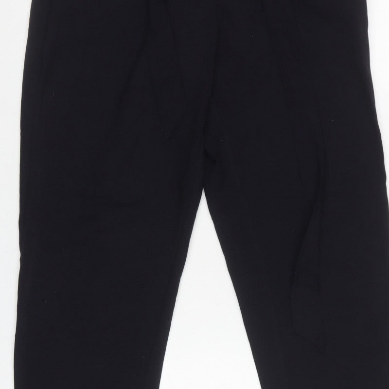 H&M Women Black UK 12 Paperbag Belted High Rise Trousers
