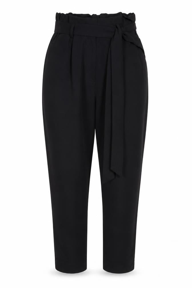 H&M Women Black UK 12 Paperbag Belted High Rise Trousers