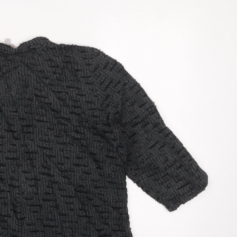 Per Una Women Black L Textured Knit Button V-Neck Cardigan