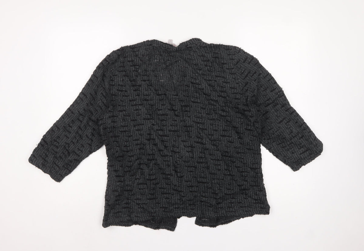 Per Una Women Black L Textured Knit Button V-Neck Cardigan