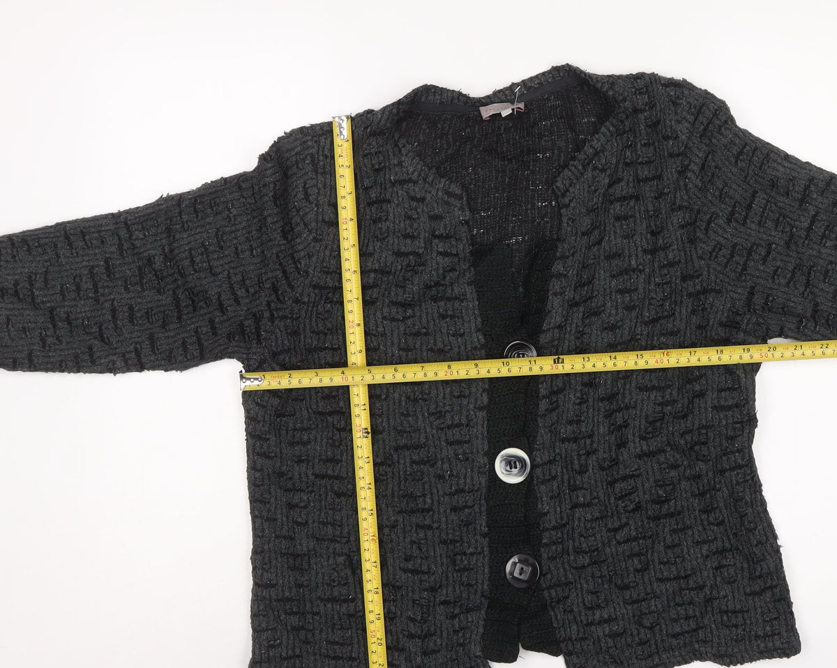Per Una Women Black L Textured Knit Button V-Neck Cardigan