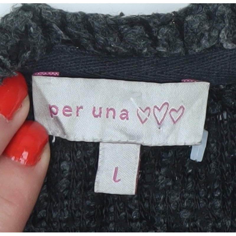 Per Una Women Black L Textured Knit Button V-Neck Cardigan