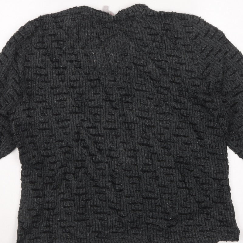 Per Una Women Black L Textured Knit Button V-Neck Cardigan