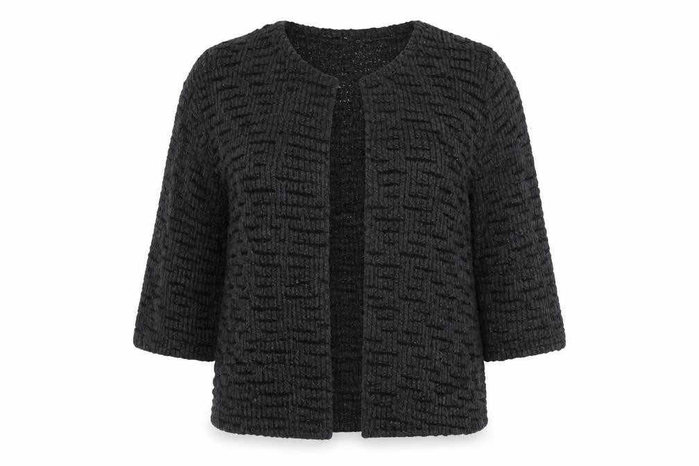 Per Una Women Black L Textured Knit Button V-Neck Cardigan