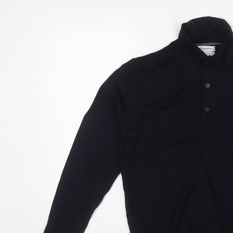 Autograph Men’s Blue Small Merino Wool High Neck Henley Jumper