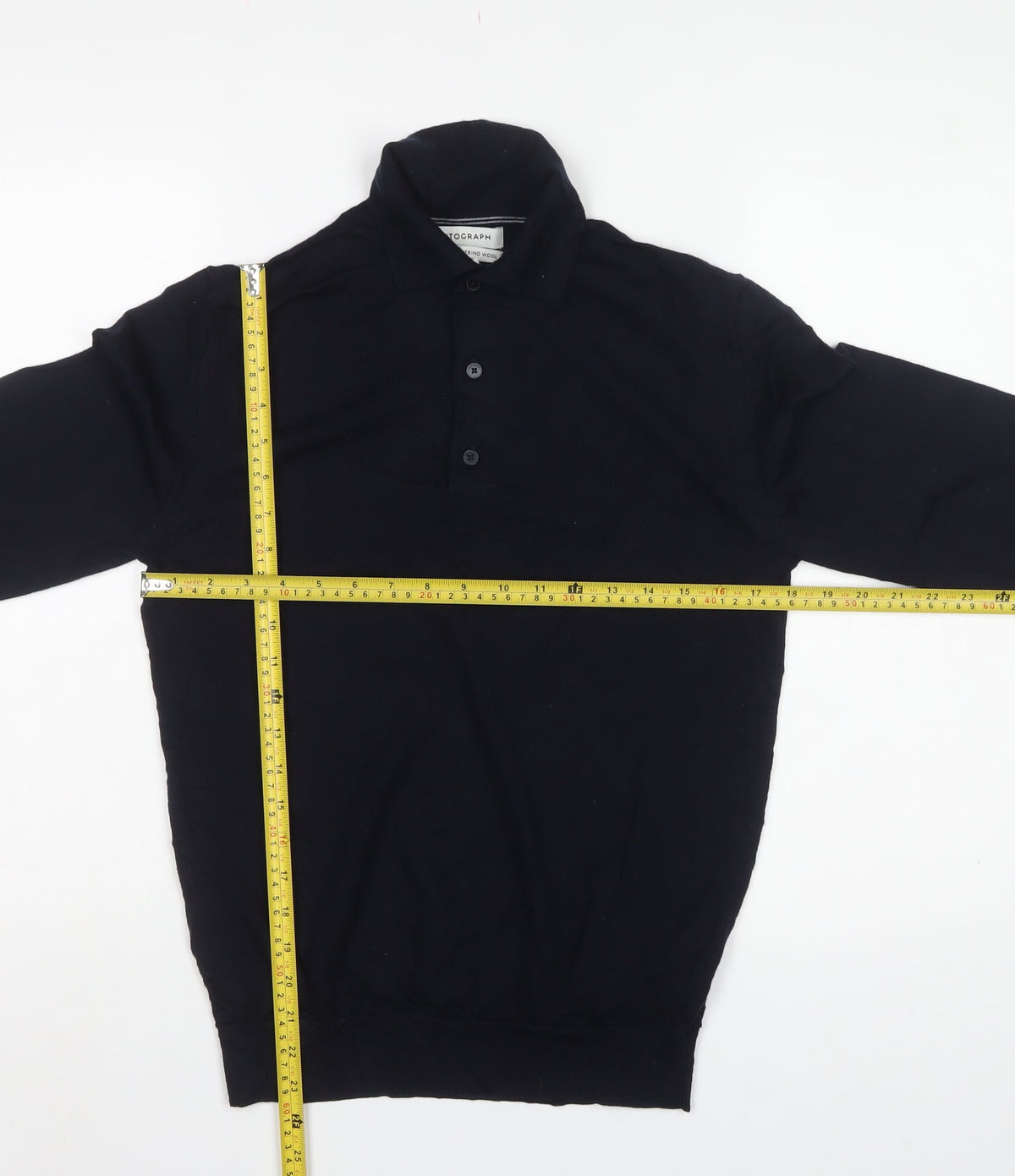Autograph Men’s Blue Small Merino Wool High Neck Henley Jumper