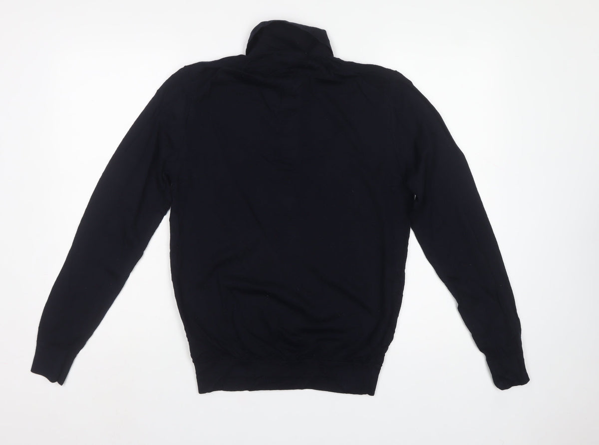 Autograph Men’s Blue Small Merino Wool High Neck Henley Jumper