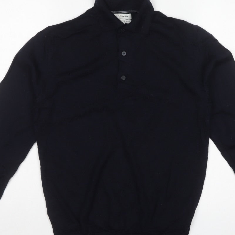 Autograph Men’s Blue Small Merino Wool High Neck Henley Jumper