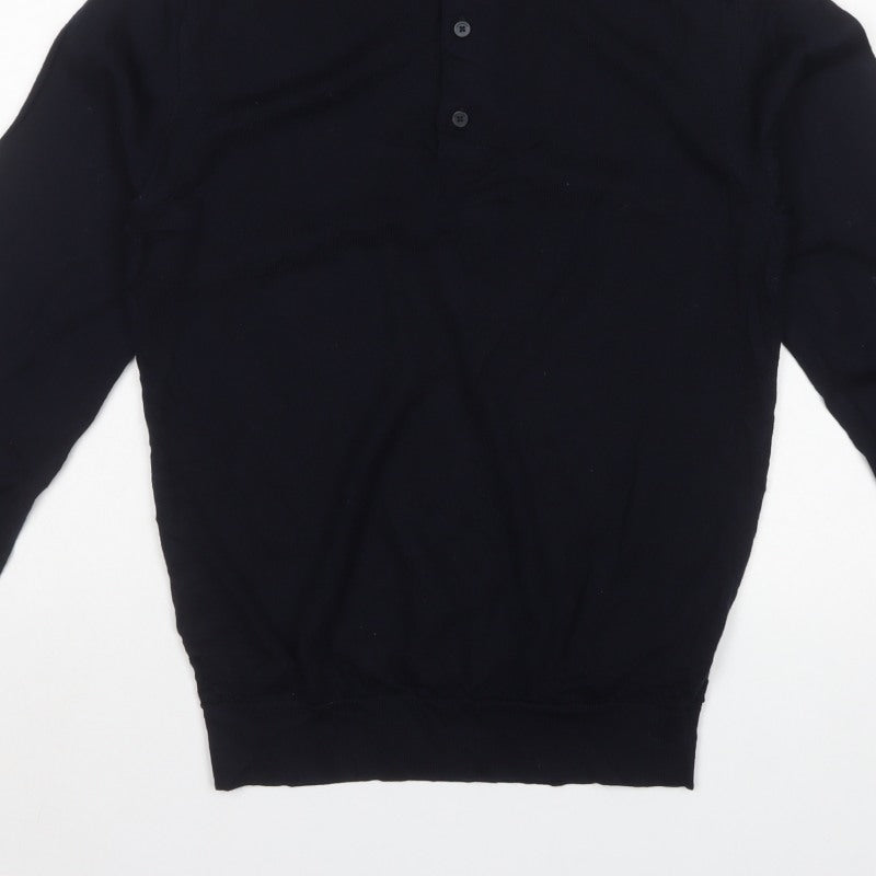 Autograph Men’s Blue Small Merino Wool High Neck Henley Jumper