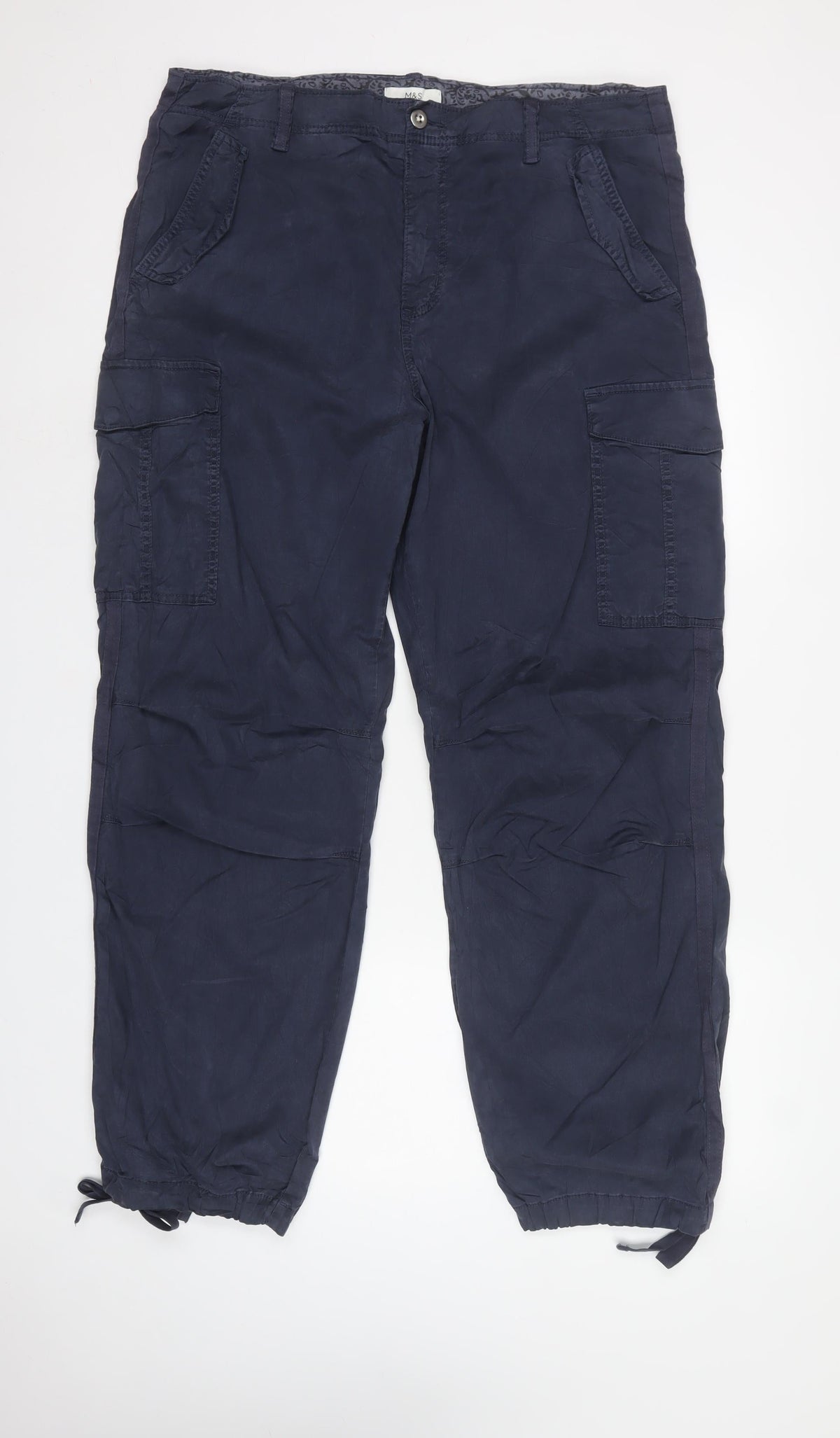 Marks and Spencer Women Blue UK 18 Long Cargo Trousers Lyocell