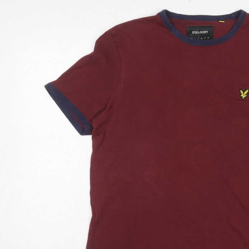 Lyle & Scott Men's Red L Crew Neck Cotton Ringer T-Shirt Logo