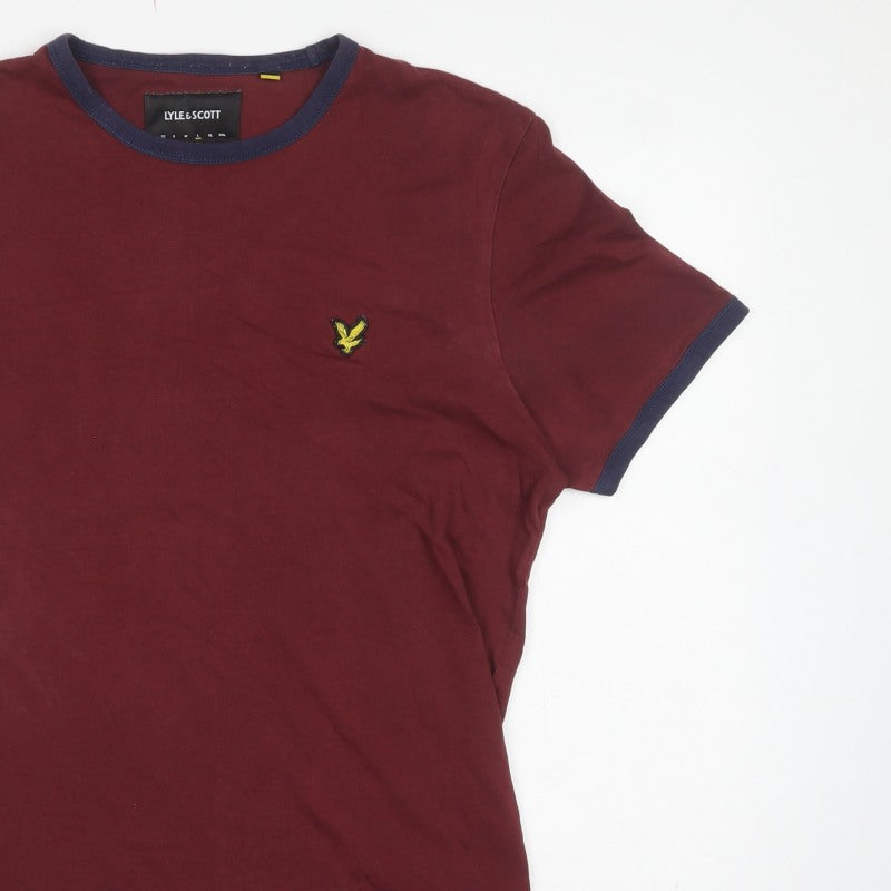 Lyle & Scott Men's Red L Crew Neck Cotton Ringer T-Shirt Logo