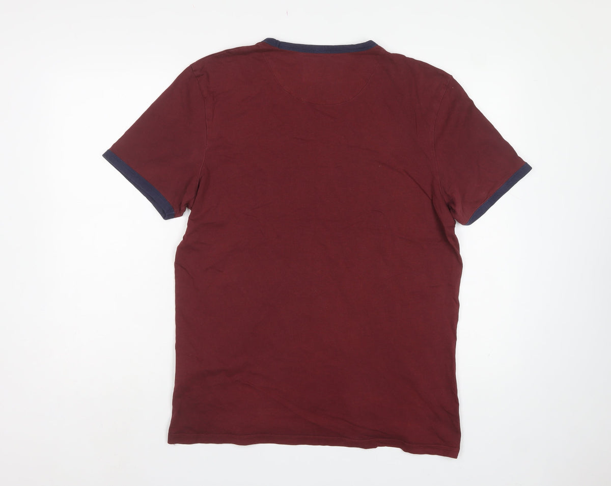 Lyle & Scott Men's Red L Crew Neck Cotton Ringer T-Shirt Logo