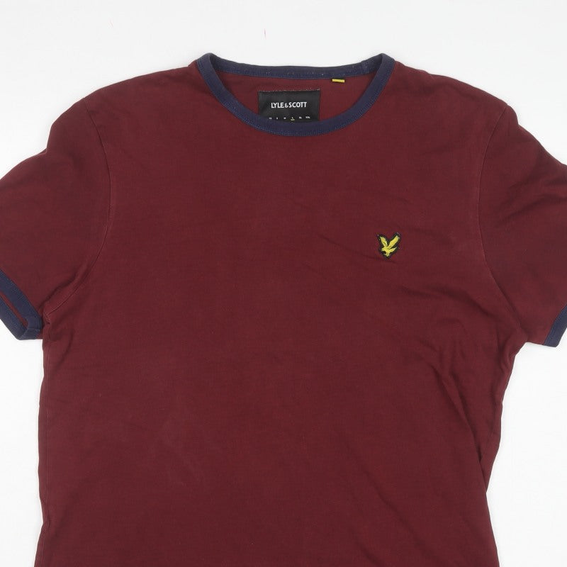 Lyle & Scott Men's Red L Crew Neck Cotton Ringer T-Shirt Logo