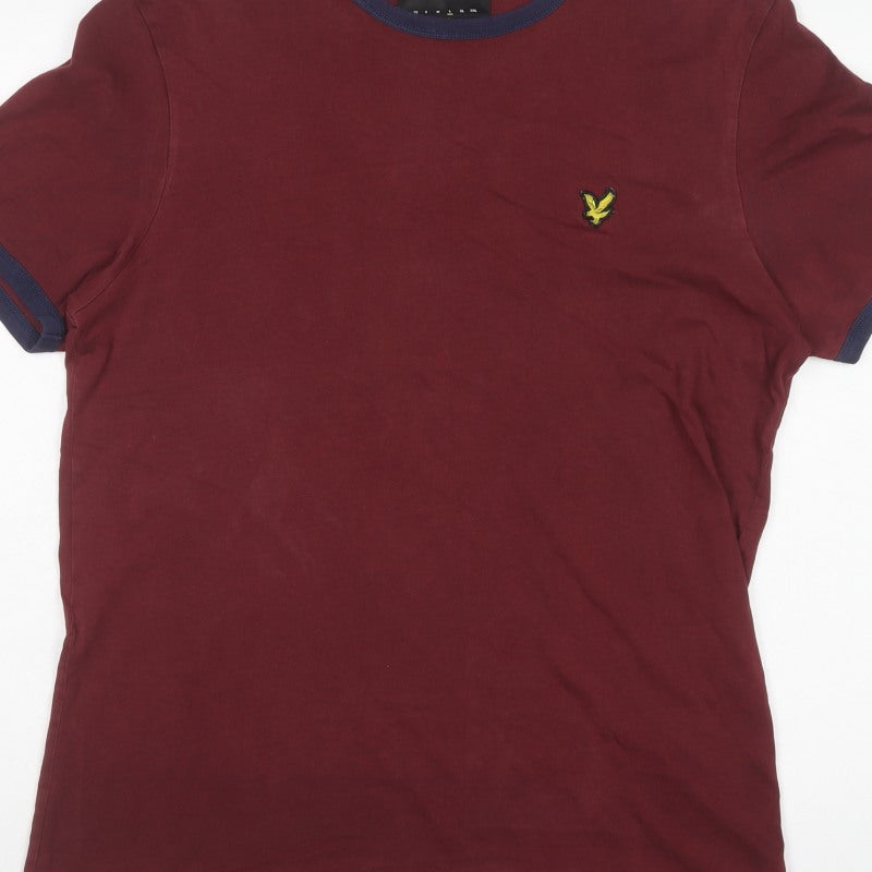 Lyle & Scott Men's Red L Crew Neck Cotton Ringer T-Shirt Logo