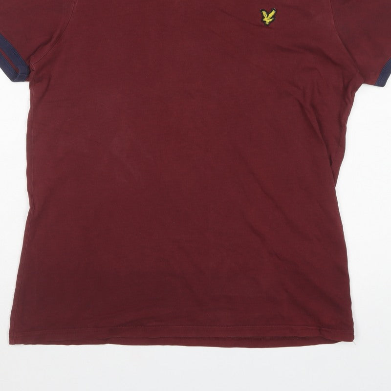 Lyle & Scott Men's Red L Crew Neck Cotton Ringer T-Shirt Logo