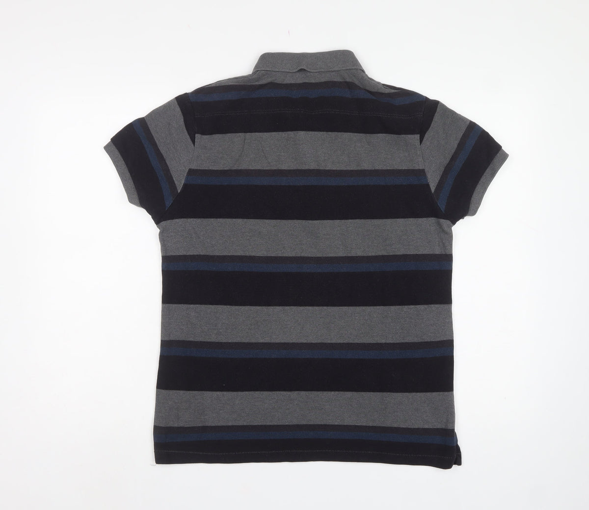 French Connection Men’s M Grey Navy Striped Button-Down Polo