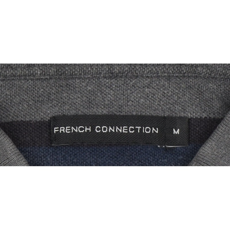 French Connection Men’s M Grey Navy Striped Button-Down Polo