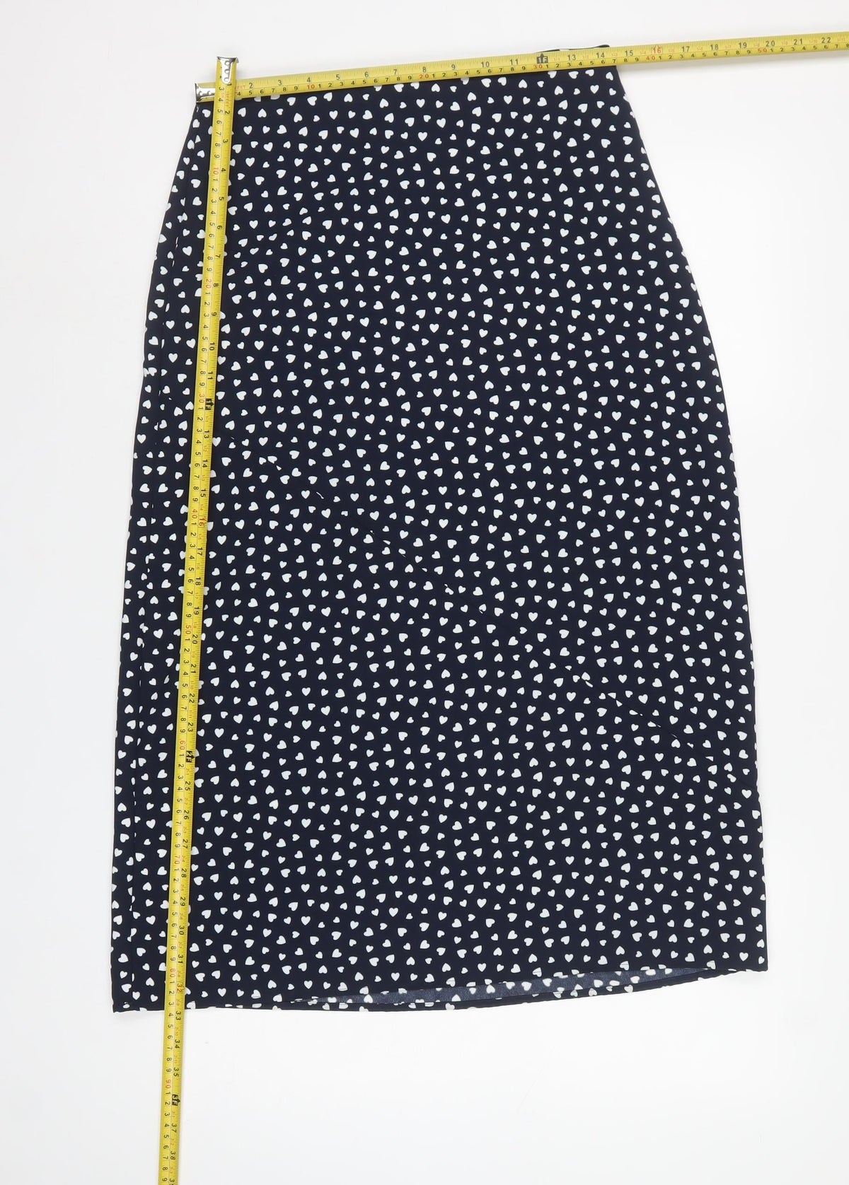 Next Women’s Black Heart Print Midi Pencil Skirt UK 8
