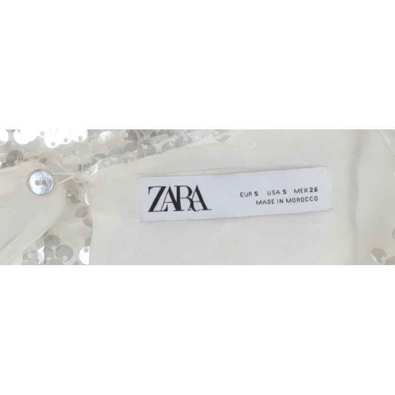 Zara Women Ivory Sequin Cropped Puff Sleeve Party Blouse Size S