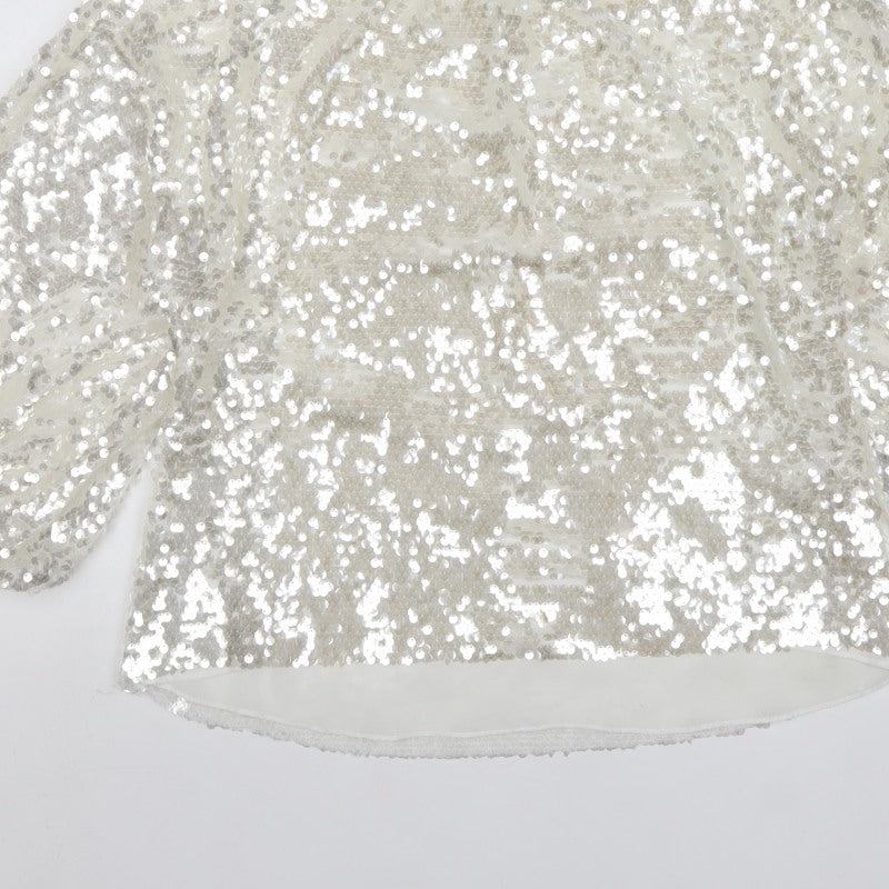 Zara Women Ivory Sequin Cropped Puff Sleeve Party Blouse Size S