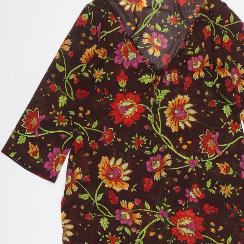 Per Una Women’s Multicoloured Floral Sheer Tunic Blouse M
