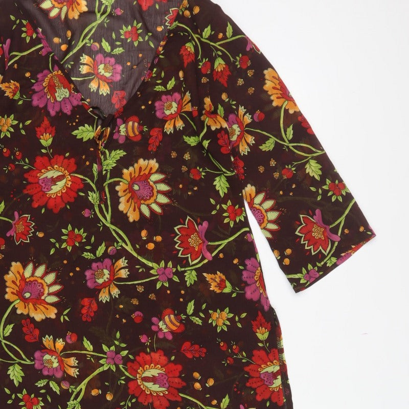 Per Una Women’s Multicoloured Floral Sheer Tunic Blouse M
