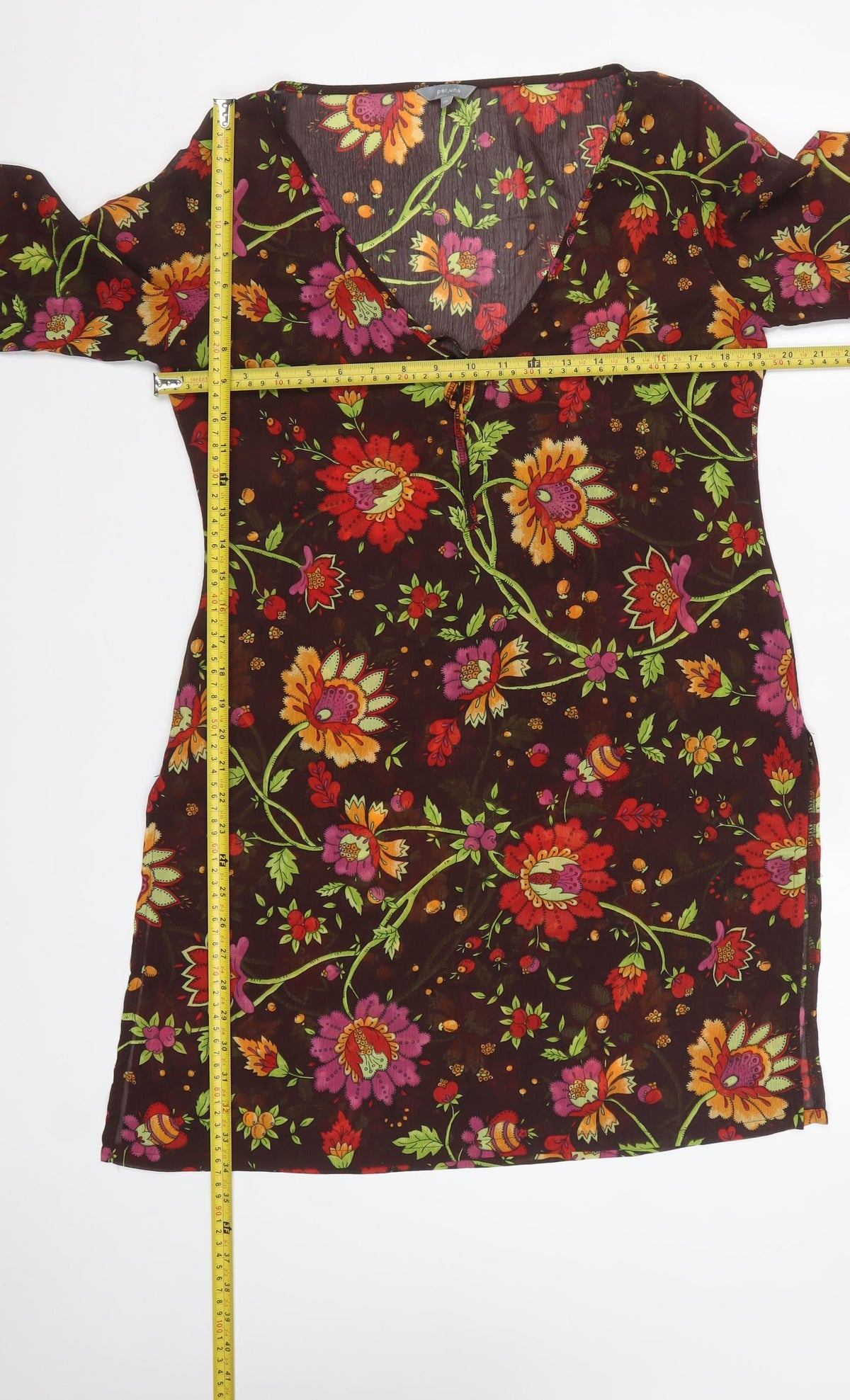 Per Una Women’s Multicoloured Floral Sheer Tunic Blouse M