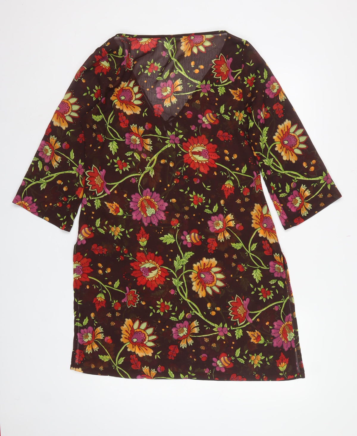 Per Una Women’s Multicoloured Floral Sheer Tunic Blouse M