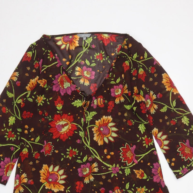 Per Una Women’s Multicoloured Floral Sheer Tunic Blouse M