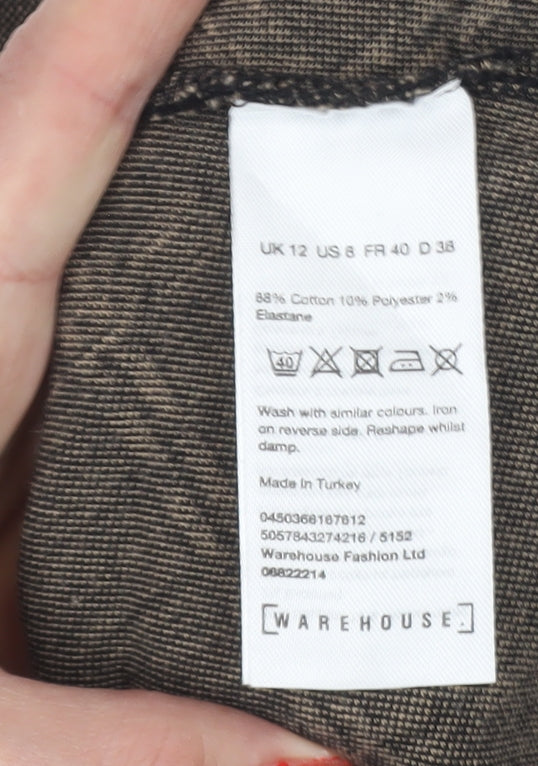 Warehouse Women's Black Beige UK 12 Fit & Flare Check Belted Dress
