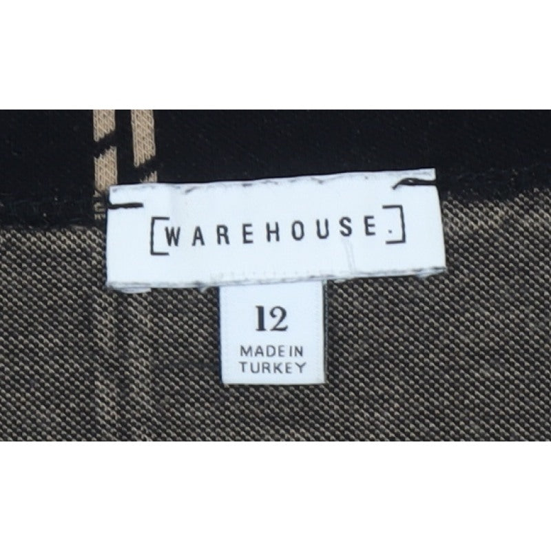 Warehouse Women's Black Beige UK 12 Fit & Flare Check Belted Dress