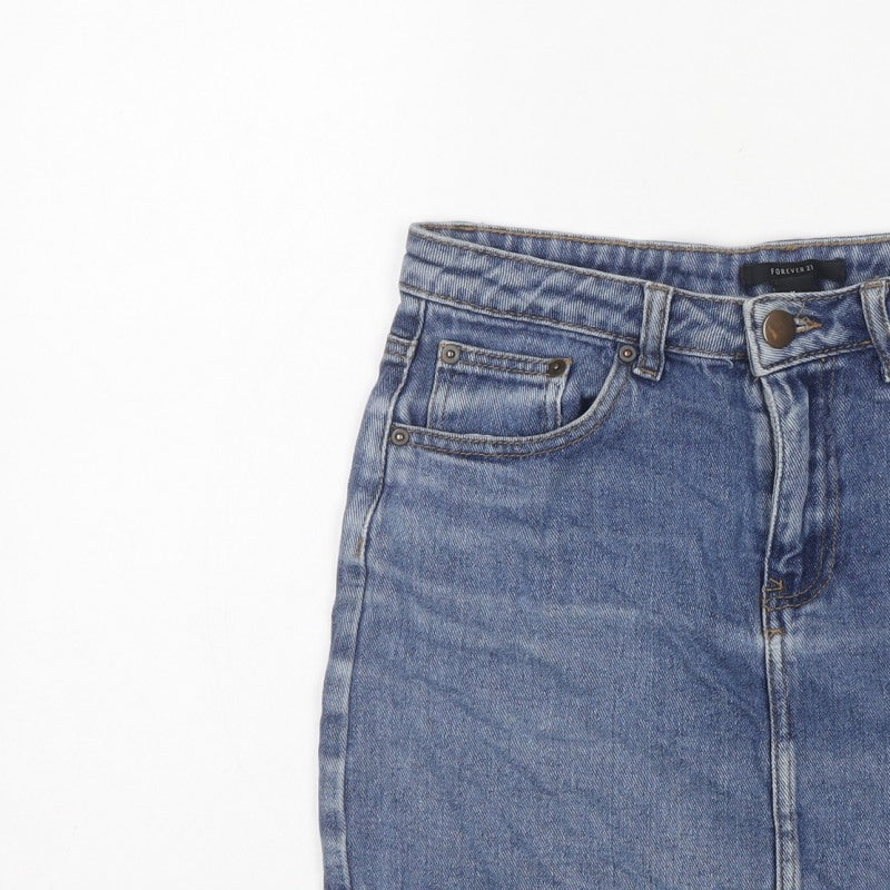 Forever 21 Women Blue M Denim Mini Straight Pencil Skirt