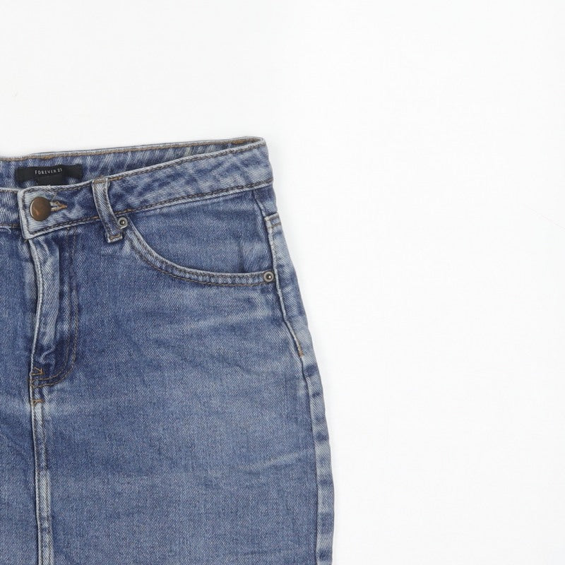 Forever 21 Women Blue M Denim Mini Straight Pencil Skirt