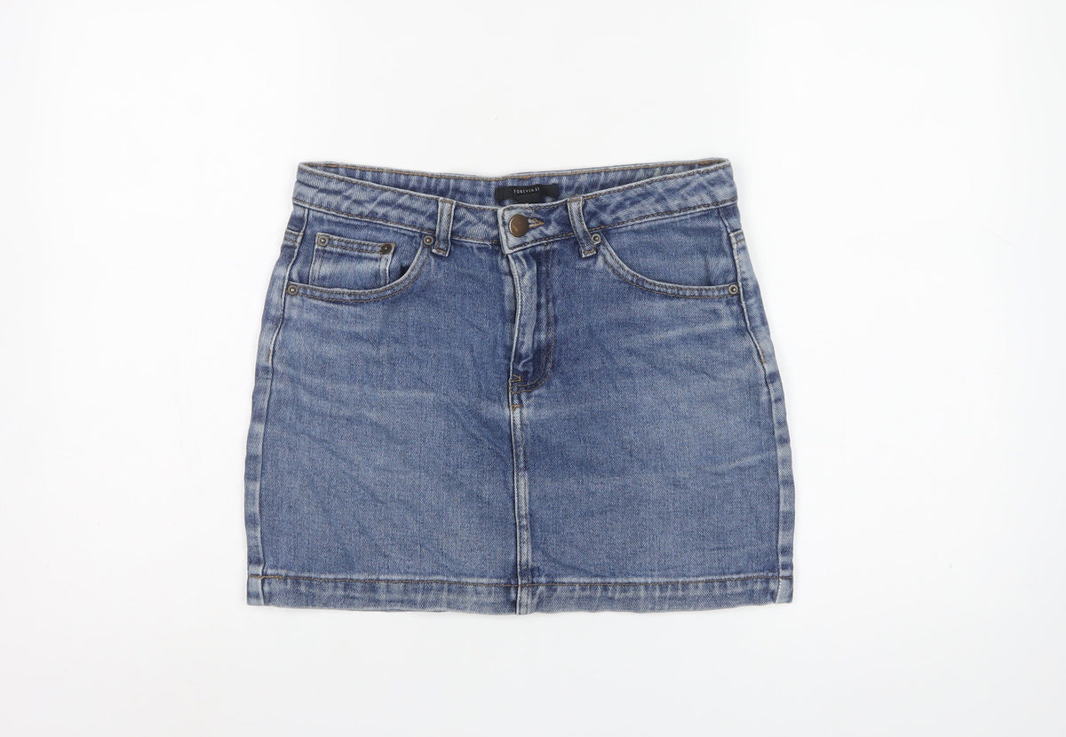 Forever 21 Women Blue M Denim Mini Straight Pencil Skirt