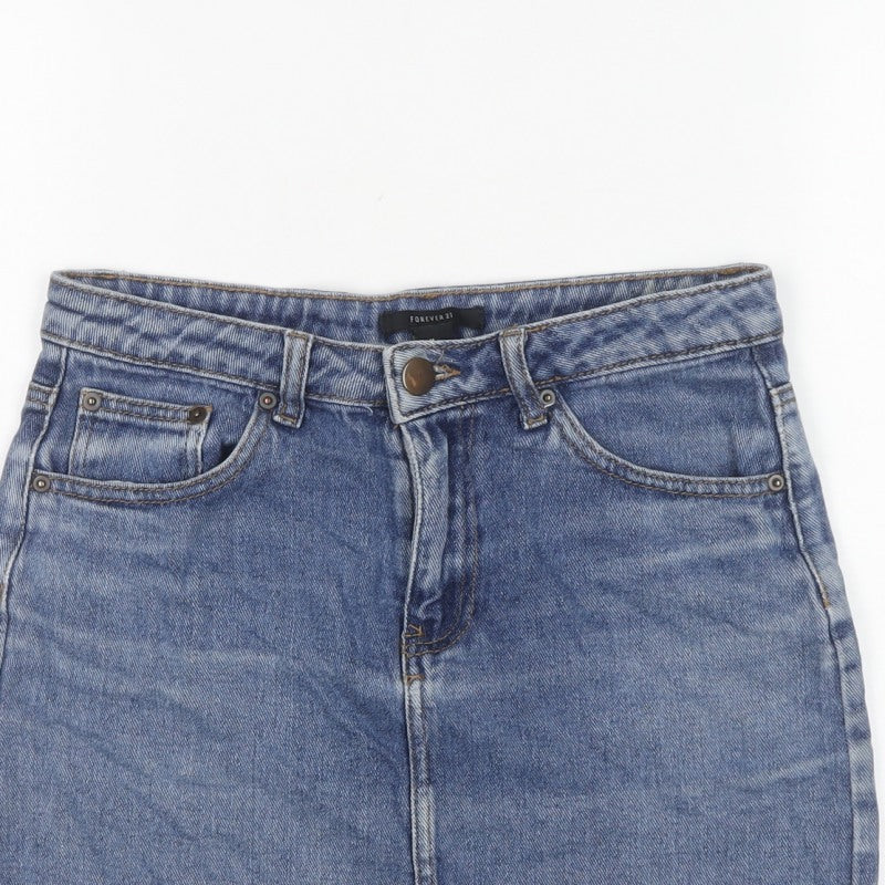 Forever 21 Women Blue M Denim Mini Straight Pencil Skirt