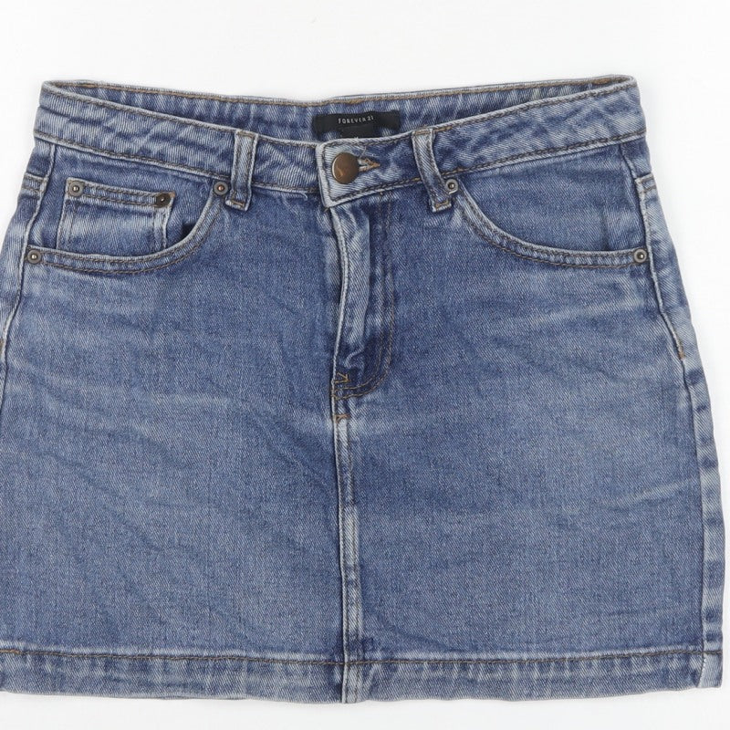 Forever 21 Women Blue M Denim Mini Straight Pencil Skirt