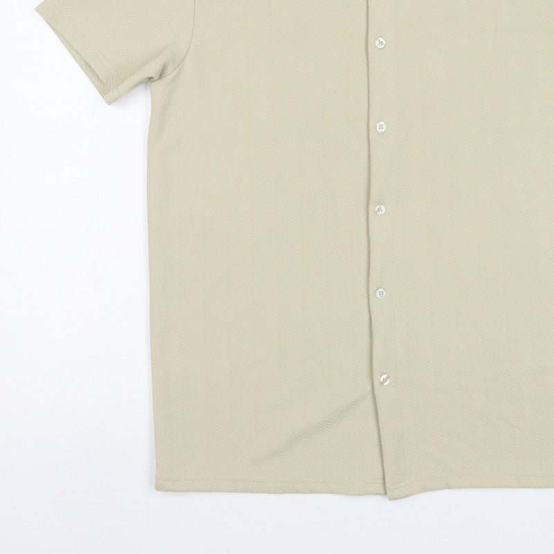 BoohooMAN Men's Beige M Short Sleeve Button-Up Textured Shirt