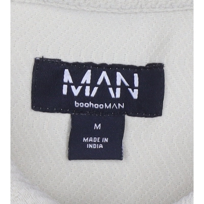 BoohooMAN Men's Beige M Short Sleeve Button-Up Textured Shirt