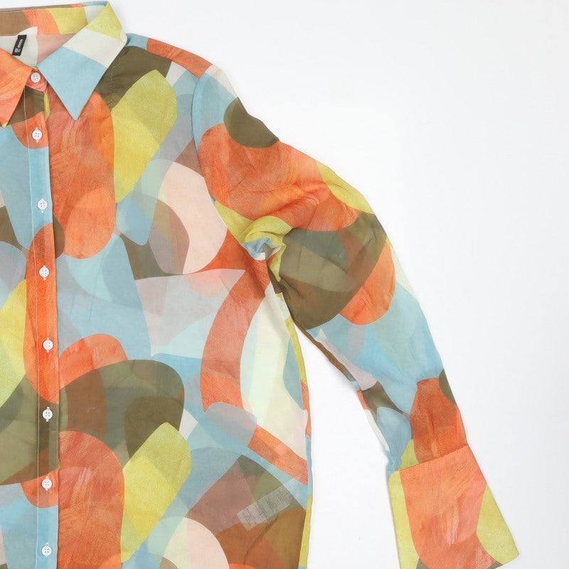 PrettyLittleThing Women Multicoloured UK 10 Geometric Sheer Button-Up Shirt