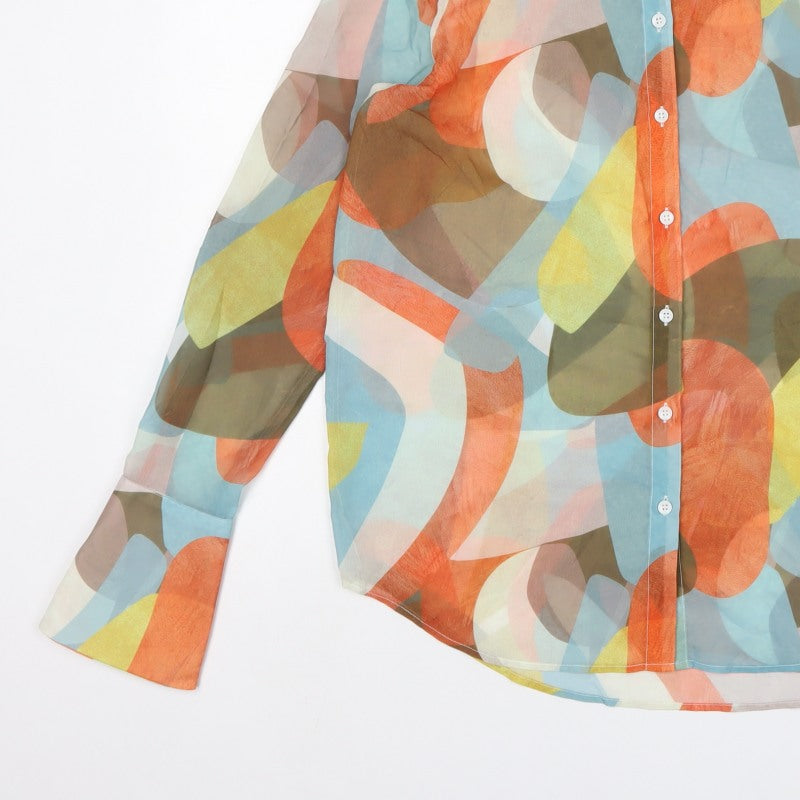 PrettyLittleThing Women Multicoloured UK 10 Geometric Sheer Button-Up Shirt