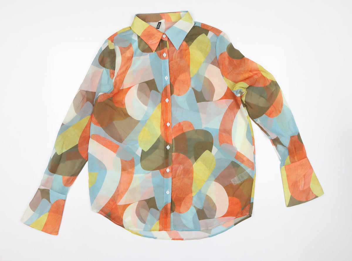 PrettyLittleThing Women Multicoloured UK 10 Geometric Sheer Button-Up Shirt