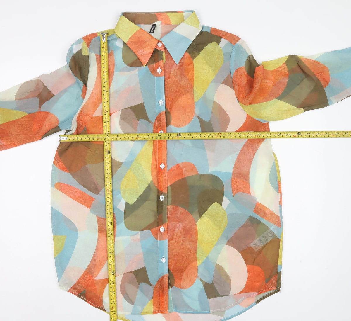 PrettyLittleThing Women Multicoloured UK 10 Geometric Sheer Button-Up Shirt
