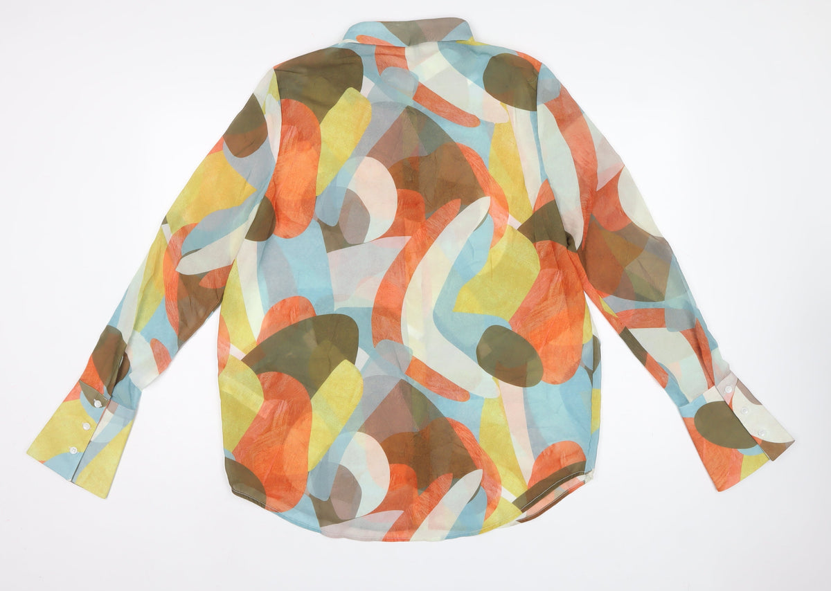 PrettyLittleThing Women Multicoloured UK 10 Geometric Sheer Button-Up Shirt