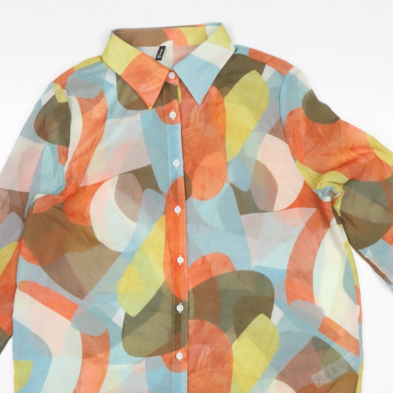 PrettyLittleThing Women Multicoloured UK 10 Geometric Sheer Button-Up Shirt