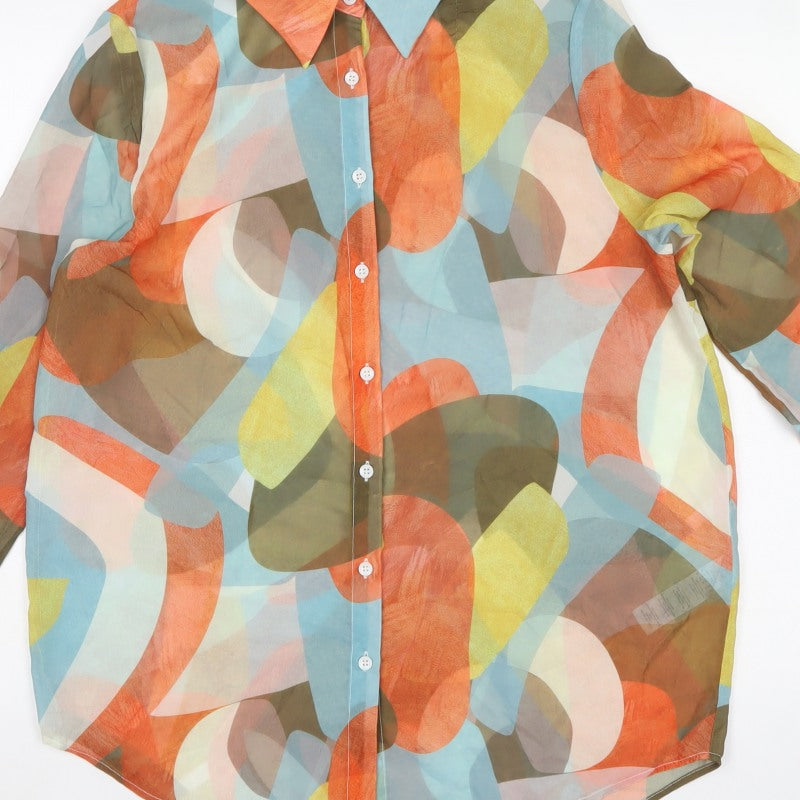 PrettyLittleThing Women Multicoloured UK 10 Geometric Sheer Button-Up Shirt