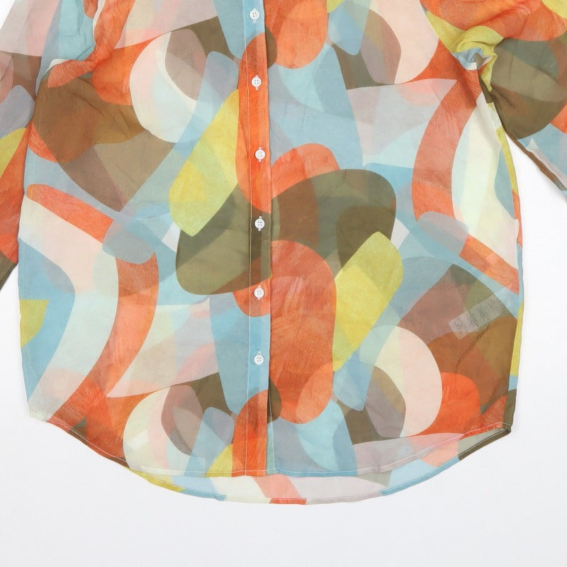 PrettyLittleThing Women Multicoloured UK 10 Geometric Sheer Button-Up Shirt