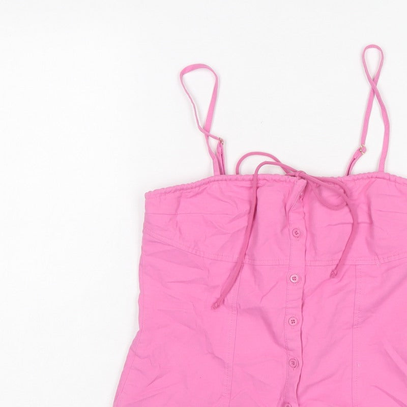 Missguided Women Pink S Cotton Button Cami Corset Style Top