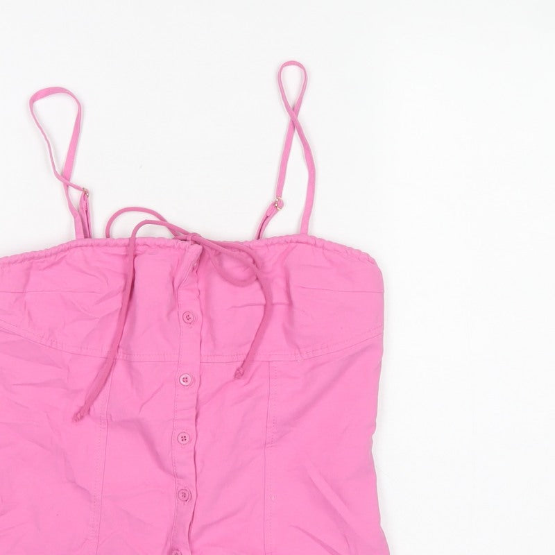 Missguided Women Pink S Cotton Button Cami Corset Style Top