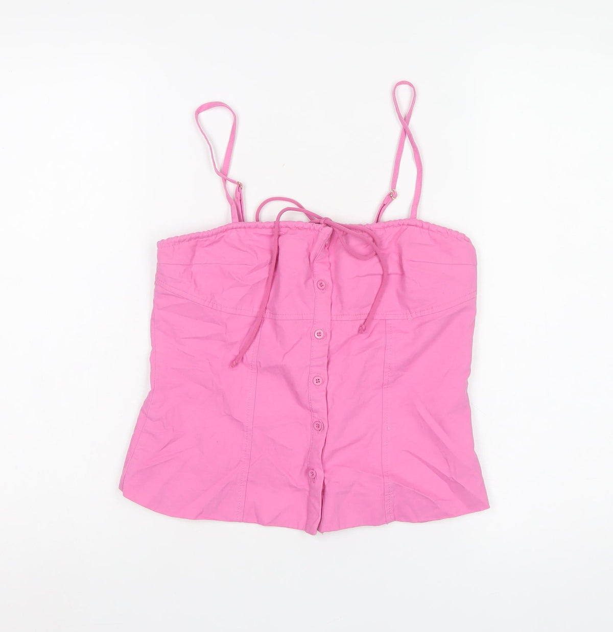 Missguided Women Pink S Cotton Button Cami Corset Style Top